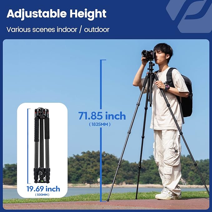 Fotopro Carbon Fiber Horizontal Tripod, 75 Inch Camera Tripod with 360 Degree Ball Head Quick Release Plate for DSLR Video Camcorder, 2-in-1 Tripods Monopod Max Load 22lbs