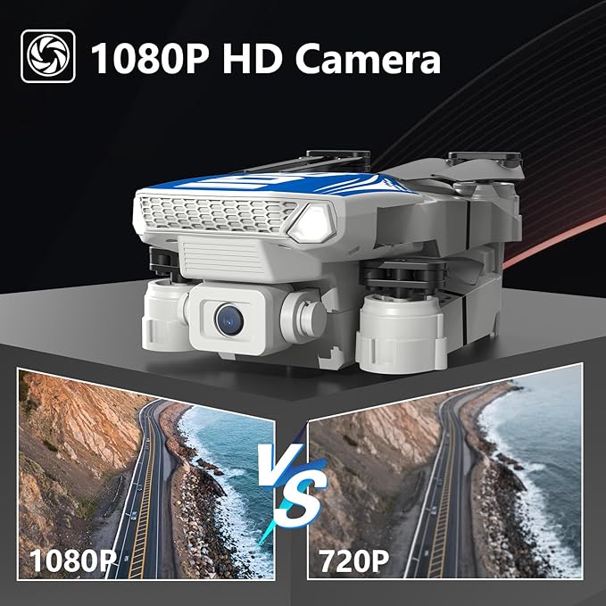 LE-IDEA Foldable Drone with Camera 1080P for Adults, IDEA12 Drones with Altitude Hold, Headless Mode, Optical Flow Positioning, Trajectory Flight, 3 Speed Modes, RC Quadcopter for Beginners (Blue)