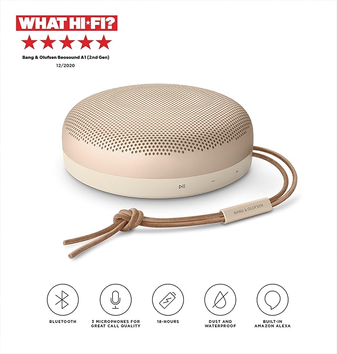 Bang & Olufsen Beosound A1 (2nd Generation) Wireless Portable Waterproof Bluetooth Speaker with Microphone, Gold Tone