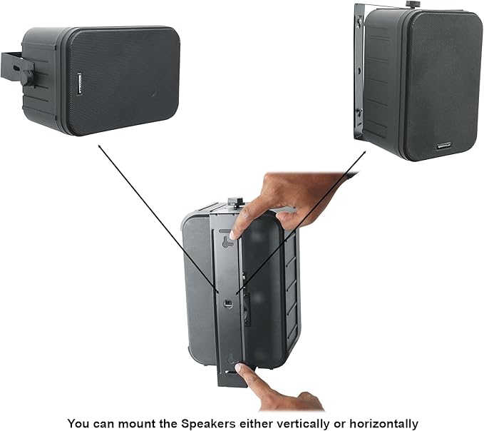 Rockville HP65S Black 6.5" 500W Indoor/Outdoor Speakers, Swivel Bracket, Waterproof, Rustproof Grill, for Home Theater and Patio