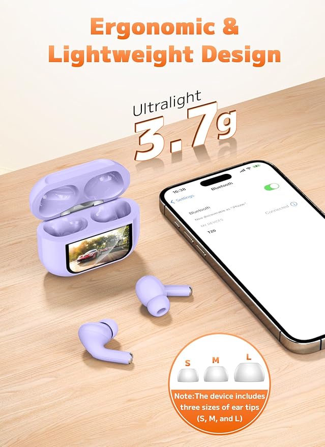 Wireless Earbuds, Bluetooth 5.4 Headphones with ANC Noise Cancelling and Deep Bass Stereo, 48H Playtime for Laptop - Purple