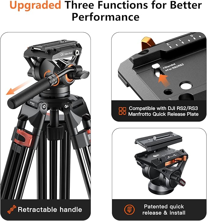 COMAN Camera Tripod, Heavy Duty Tripod for Camera with 72" Aluminium and 360 Degree Fluid Head for Canon Nikon DSLR Camcorder Video Shooting