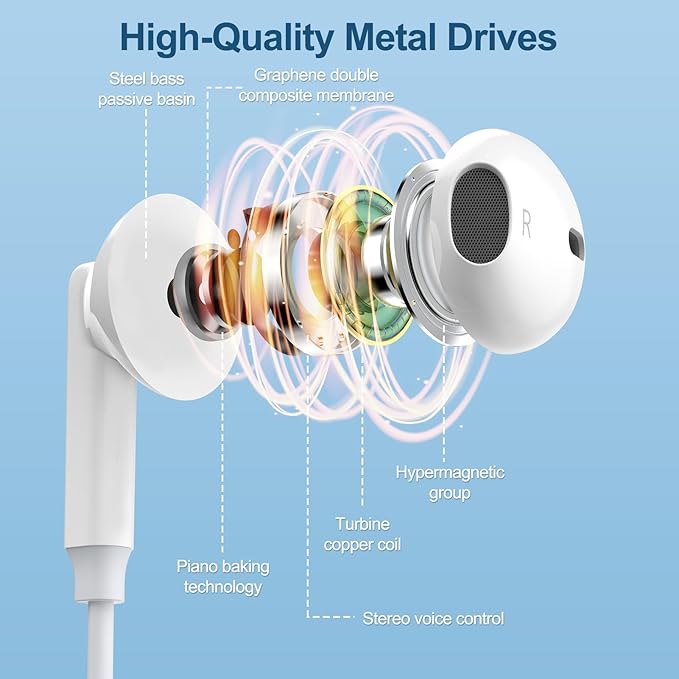 USB C Headphones Wired Earbuds Ear Plugs for iPhone 16e/16 Pro Max/16 Plus, Samsung Galaxy A16/A56/A26/A36/S25 Ultra/S25 Plus/S24 Ultra/S23/S22, Type C Wired Earbuds Earphones HiFi Stereo