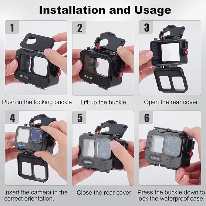 Aluminum Waterproof Case for GoPro HERO13 Black HERO12 HERO11 HERO10 HERO9 Action Camera 80M Deep Waterproof Horizontal and Vertical Shooting Switch (Standard-63071)