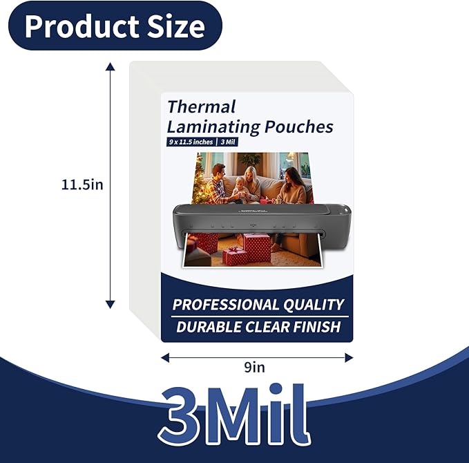 Thermal Laminating Pouches 200 Pack, 3 Mil, 9 x 11.5 Inch Laminating Sheets, Letter Size Lamination Sheet Paper for Thermal Laminators, Laminate Sheets for Office, School, and Home Use
