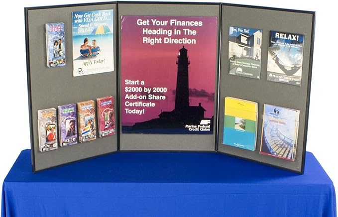3-Panel Tabletop Exhibition Board, 72 x 36 - Black and Gray Hook & Loop-Receptive Fabric, for Trade Shows and Presentations