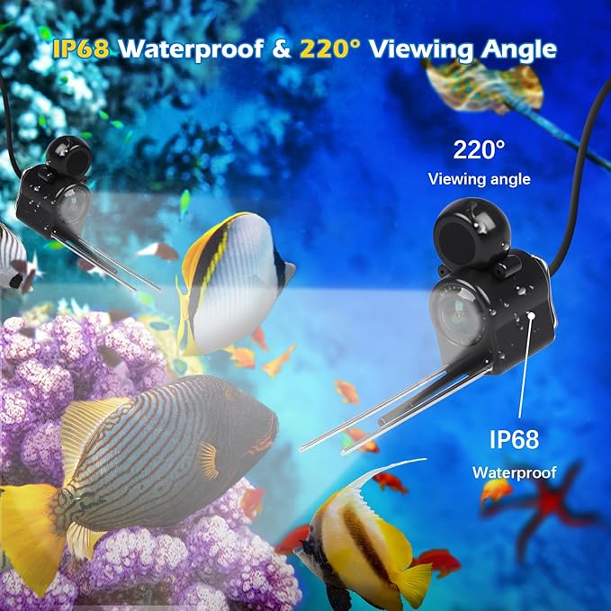 Underwater Fishing Camera, Fishing Camera with Infrared Night Vision Light and Upgraded HD Lens,Portable Fish Finder with 98ft Cable for Ice Lake Boat Kayak Fishing, Waterproof