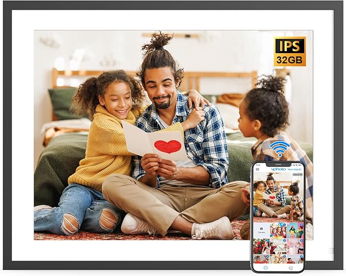 Large Digital Picture Frame 17" Digital Photo Frame - 1280x 960 IPS Touch Screen, Motion Sensor, Auto-Rotate, Wall Mounted, Share Photos/Videos via App Email, Free Cloud, for Mom Dad