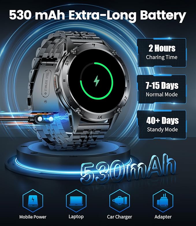 LIGE Military Smart Watch for Men iPhone Android 1.43" HD Amoled Rugged 120+ Sport Modes IP68 Waterproof Answer/Make Call Fitness Running Heart Rate Blood Pressure Health Mens Smartwatch EF6-E