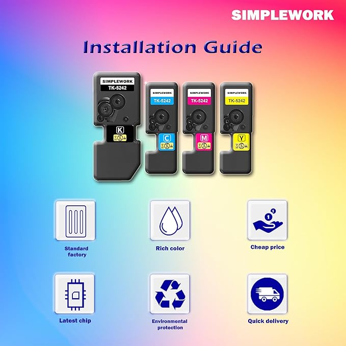 TK-5242 Toner High Capacity Cartridge Set (4Pack, 1BK/1C/1M/1Y) -1T02R70US0 1T02R7CUS0 1T02R7BUS0 1T02R7AUS0 for Kyocera ECOSYS P5026cdn P5026cdw M5526cdw M5526cdn Laser Printers.