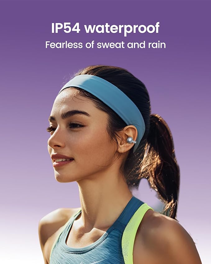 StarClip Open-Ear Wireless Bluetooth Headphones, Clip-On Earbuds, 4D Panoramic Sound, Clear Calls, Lightweight, Secure Fit, IP54 Water-Resistant Ear Grips for Workout and Daily Use, Gray