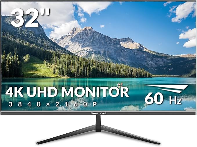 32" 4K UHD Computer Monitor – 3840×2160p, 100% sRGB, 178° Viewing Angle, HDMI & DisplayPort, VESA 100x100mm, Black