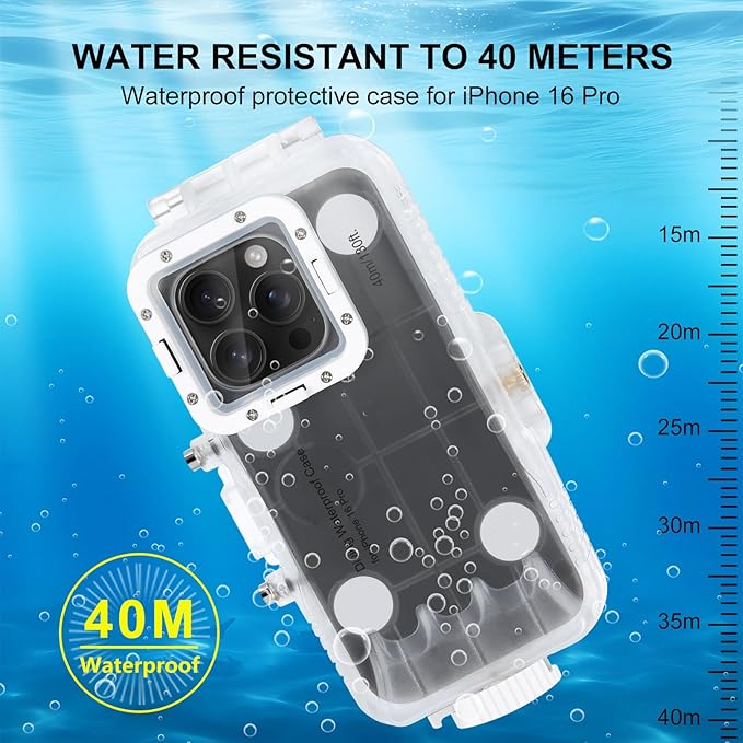 Waterproof Smartphone Case for iPhone 16 Pro Diving Case, Snorkeling Photography Cellphone Cover 130FT/40M Operated Underwater Photo Video Housing