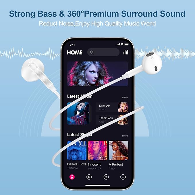 USB C Headphones Wired Earbuds Ear Plugs for iPhone 16e/16 Pro Max/16 Plus, Samsung Galaxy A16/A56/A26/A36/S25 Ultra/S25 Plus/S24 Ultra/S23/S22, Type C Wired Earbuds Earphones HiFi Stereo