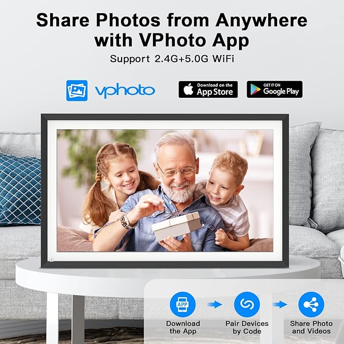 Large-Digital-Picture-Frame 15.6" WiFi Photo Frame - Wireless Digital Frame Load from Phone, IPS Touchscreen, Auto-Rotate, Wall Mounted, Easy Setup to Share Photo Video Remotely, Gifts for Mom Dad