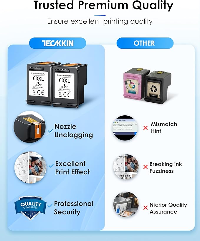63XL Black High-Yield Ink Cartridge for HP 63 Black Ink Cartridge Replacement for HP Ink 63 Works with HP OfficeJet 3830 4650 5255 5258 Envy 4520 4512 DeskJet 1112 2130 3630 F6U64AN (2 Black Pack)