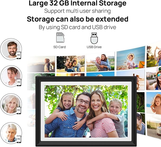 32GB FRAMEO 10.1 Inch WiFi Digital Photo Frame with LED Light, 1280x800 HD IPS LCD Touch Screen, Auto-Rotate Portrait and Landscape, 32GB Storage, Share Moments Instantly via Frameo App from Anywhere