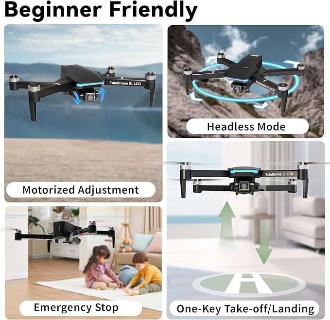 TD31LCD Drone with Camera for Adults, Drones with LCD Screen Remote Control, Real-time Transmission, Brushless Motor, Fine Tuning Function, Headless Mode, Foldable Drone for Beginners