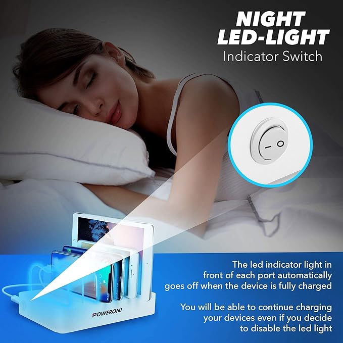 USB Charging Dock - 6-Port - Fast Charging Station for Multiple Devices Apple - Multi Device Charger Station - Compatible with Apple iPad iPhone and Android Cell Phone and Tablet