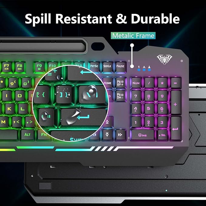 AULA Gaming Keyboard, T102 104 Keys Gaming Keyboard and Mouse Combo with RGB Backlit, All-Metal Panel, Anti-Ghosting, PC Game Keyboard and Mouse, USB Wired Keyboard Mouse for MAC Xbox PC Gamers