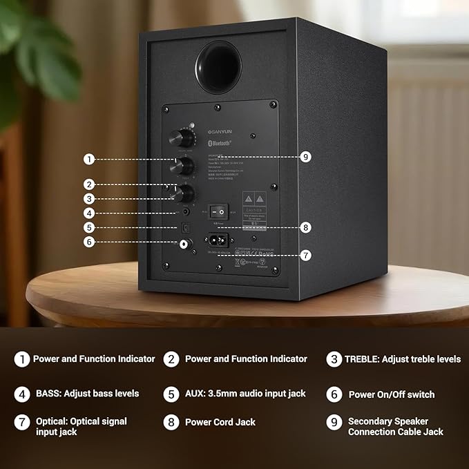 Sanyun SW205 4" Bookshelf Speakers | Immersive HiFi Audio with Virtual Surround | Flagship DAC/DSP Engine | Geometric Diffusion Cabinet | 80W, Bluetooth 5.4/Optical/AUX Inputs, Wireless Remote, Black