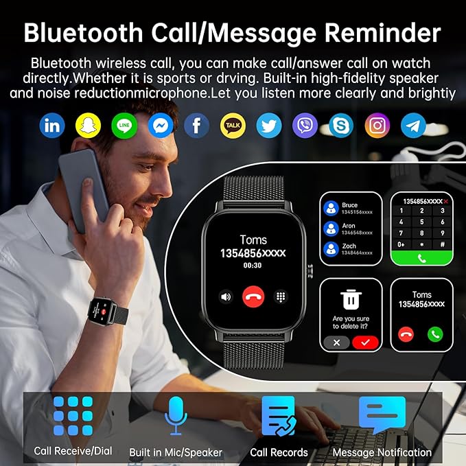 Smart Watch for Men Women Fitness: Make Answer Call Digital Mens Watches Waterproof Running Pedometer Smartwatch for Android Phone iPhone Samsung Compatible Sleep SpO2 Heart Rate Monitor Step Tracker