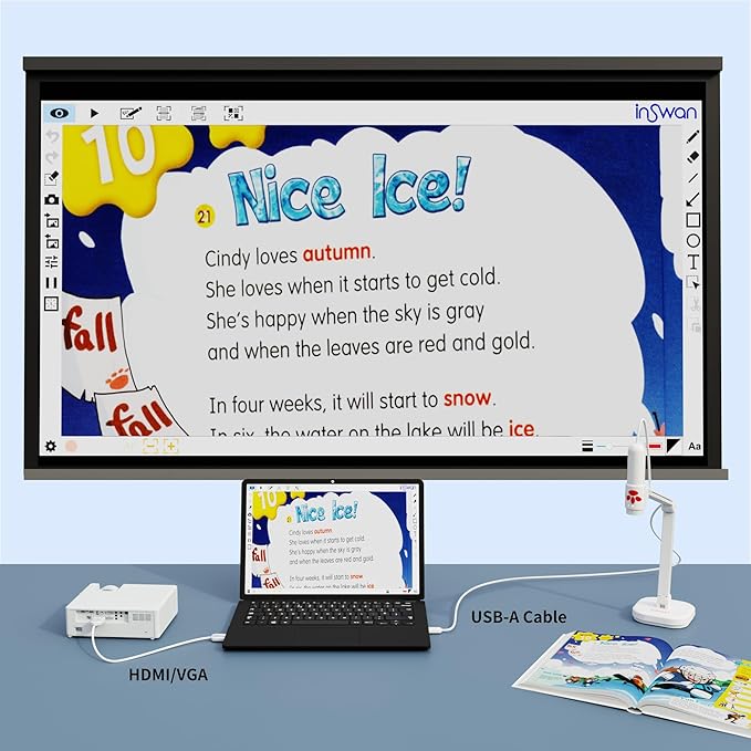 INSWAN INS-3 Handheld Webcam/USB Document Camera for Classroom, Built-in Mic, Light, Auto Focus, Windows, Mac OS, iPad OS, Chromebook for Close-up Demo, Distance Learning, Web Conferencing, IWBs