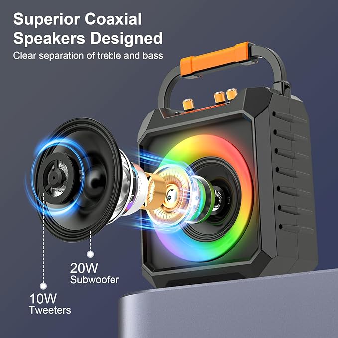 Portable Karaoke Machine with 2 Wireless Microphones for Adults Gifts,5 LED Lights Mode,Outdoor Bluetooth Speakers with PA System for Home,Party,Singing,Classroom,Supports TF/SD/USB/AUX in/FM/REC