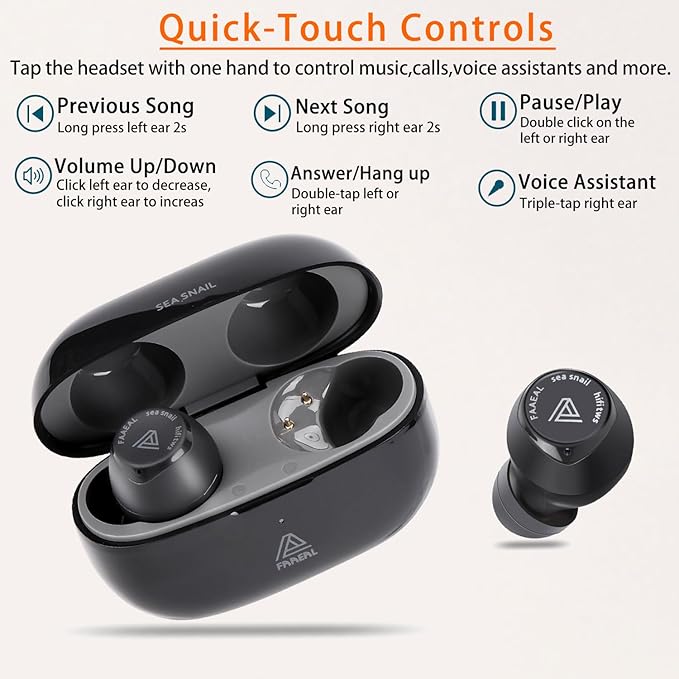 FAAEAL Bluetooth 5.3 Wireless Earbuds with Wireless Charging Case,Waterproof Stereo Headphones in Ear Built in Mic Headset Premium Sound with Deep Bass for Sport(Black)