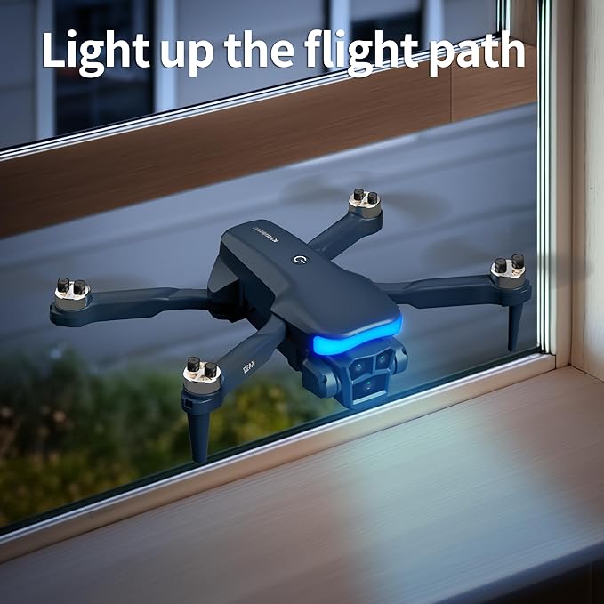 K417 Drone with Camera 1080P HD,Blue LED Lights AI Drones,90° Electric Adjustable with 2 Cameras for Adults,FPV Transmission,Remote Control Quadcopter with Altitude Hold for Beginners,Carry Case