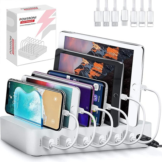USB Charging Station Dock - 6-Port - Fast Charge Docking Station for Multiple Devices - Multi Device Charger Organizer - Compatible with Apple iPad iPhone and Android Cell Phone and Tablet