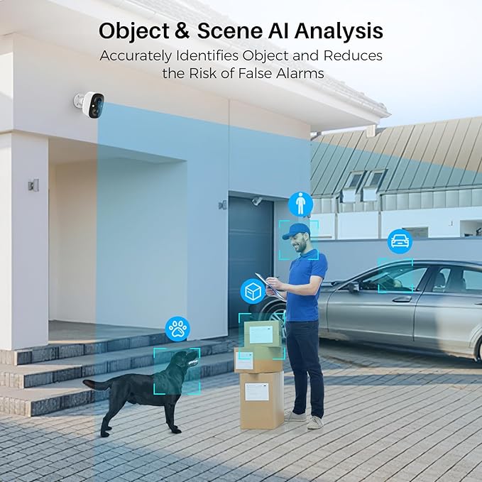 Security Cameras Wireless Outdoor (4 Pack), Battery Powered Cameras for Home Security with AI Motion Detection, 2K Color Night Vision, 2-Way Talk, IP66 Weatherproof, SD/Cloud Storage