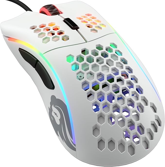Glorious Model D Wired Gaming Mouse - 68g Superlight Honeycomb Design, RGB, Ergonomic, Pixart 3360 Sensor, Omron Switches, PTFE Feet, 6 Buttons - Matte White