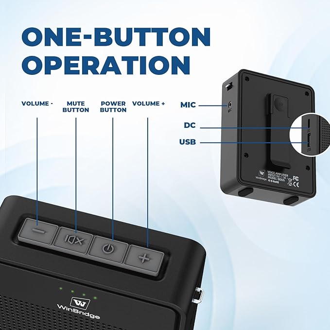 Wireless Voice Amplifier with Bluetooth Lavalier Microphone, Professional Noise Reduction Portable Microphone with Speaker, Mini Megaphone with Clip on/Lapel Mic for Teachers Classroom Tour Guide B006