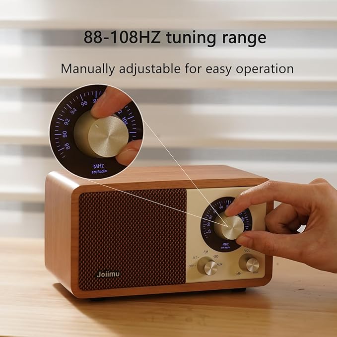 Vintage FM Radio Bluetooth Speaker, 2600mAh Rechargeable Radio with Built-in FM Antenna for Home Kitchen and Living Room with Rotary Knob