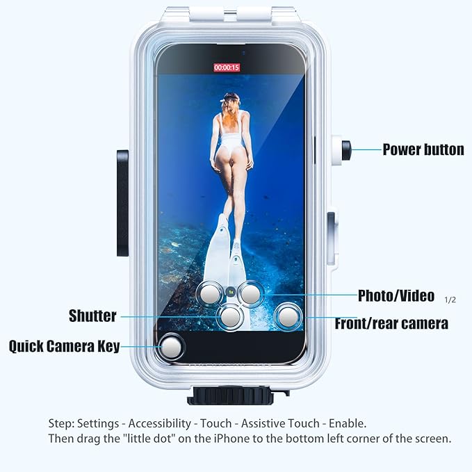 Waterproof Diving Case for iPhone 16 Pro /16, 131FT/40M Underwater Waterproof Photography Housing for Surfing Snorkeling Floating (P2) White