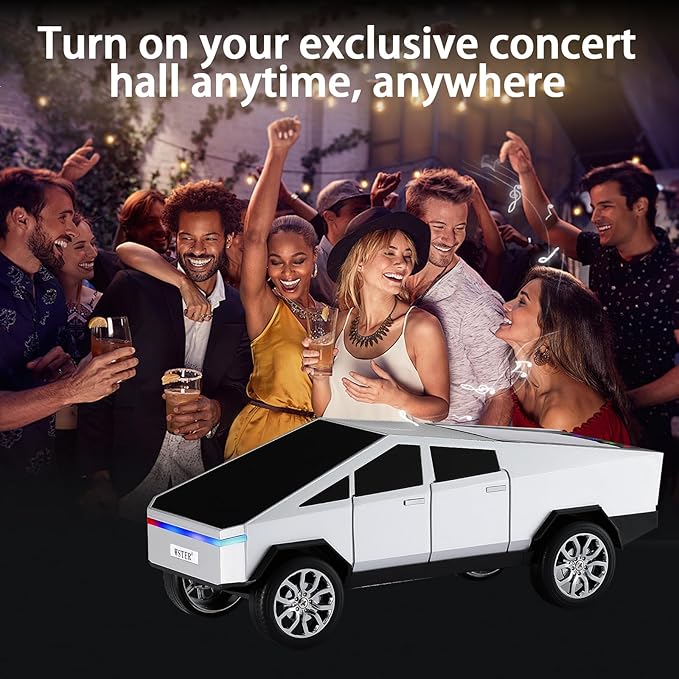 WS-580 Bluetooth Pickup Truck Replica Portable Speaker,with Display Screen,HD Sound, TWS Pairing, FM Radio,Built-in Microphone Hands-Free Calling, LED Party Light,Surprise Gift for Car Lovers(Silver)