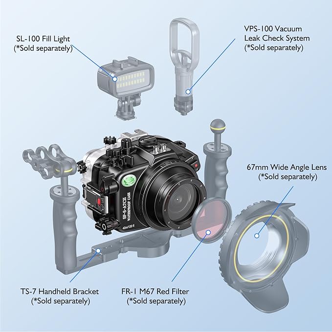 Sea frogs Underwater Camera Case Compatible with Sony A7C-II for FE 28-70mm F3.5-5.6 OSS IPX8 40m/130ft Maximum Diving Depth A7C-2 Waterproof Camera Housing for Diving, Surfing, Rowing A7C II