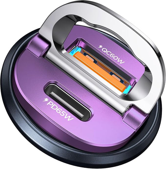 【Upgraded】 125W USB C Car Charger Super Fast Charging for iPhone 16, [PD65W & QC60W][All Metal] MRGLAS Cigarette Lighter Car Charger,Dual Port for iPhone 16 15 Pro iPad Samsung S25/S24 MacBook-Purple