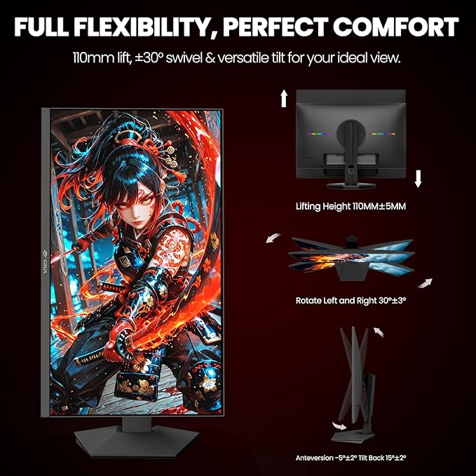 CRUA 27” 4K Gaming Monitor, UHD 3840x2160 160Hz IPS Screen, Height/Pivot/Swivel/Tilt Adjustable Vertical Monitor, Support AMD FreeSync, Built-in Speakers, 120% sRGB, PIP/PBP, HDMI 2.1 & DP 1.4-Black