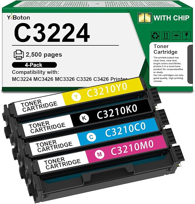 High Yield C3224 C3326 Toner Cartridge Compatible with C3210K0 C3210C0 C3210M0 C3210Y0 Use for C3224 MC3224 MC3326 C3326 MC3426 C3426 Printer (4-Pack BK/C/M/Y)