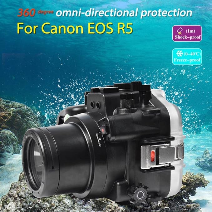 Sea frogs Waterproof Camera Housing Compatible with Canon EOS R5 60MM IPX8 40m/130ft Maximum Diving Depth Underwater Camera Case for Diving, Surfing, Rowing, Skiing