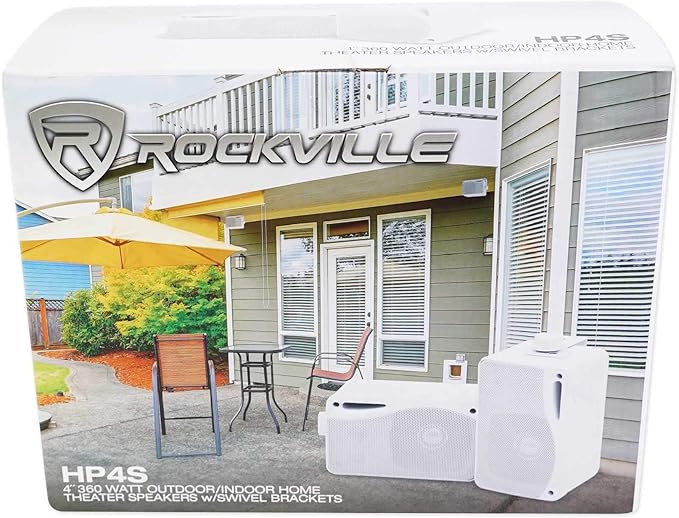 Rockville HP4S Pair 360W 4" Outdoor/Indoor Speakers 4 Ohm, Weather-Resistant, Swivel Brackets, 4" Woofer + 1/2" Tweeter, for Home Theater and Patio