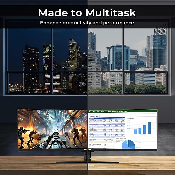 Deco Gear 49" Curved Ultrawide 5K Gaming Monitor, 32:9, 120 Hz, 101% NTSC 100% sRGB, Adjustable, Home Office and Entertainment Workstation