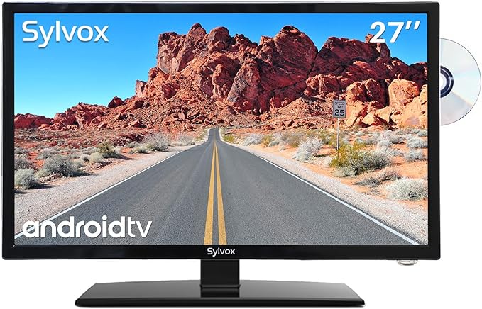 SYLVOX 27 Inch Smart TV 12/24 Volt TV 1080P FHD RV TV Android 11.0 Built-in Digital Video Disc Player with WiFi, Wireless Connection and Digital Noise Reduction Function
