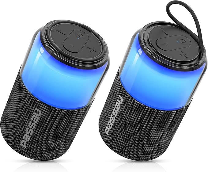 Passau Bluetooth Speaker Wireless, Powerful Portable Speaker with Lights and Wristband, 24H Playtime, BT 5.4, TWS Paring, for Home/Outdoor/Party/Beach (Black 2 Pack)