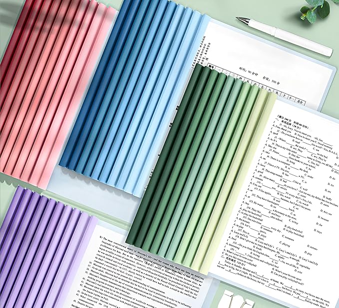 40 Pack Report Covers with 60 Sticky Tabs, Clear Report Covers with Sliding Bar, Clear Report Covers for A4 Paper, Presentation Folder with Marker Sticky Tabs(Gradient Color)