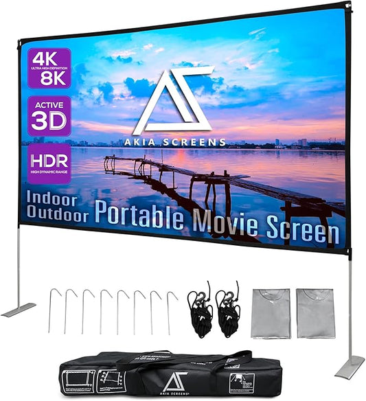Akia Screens 125 inch Portable Projector Screen with Stand Upgraded and Carry Bag 16:9 HD Rear Front Projection Screen for Indoor Outdoor Home Theater Backyard Travel Foldable Movie Screen AK-OPS125H