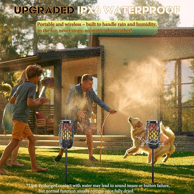 Upgraded Outdoor Bluetooth Speakers Patio with LED Lights – IPX6 Waterproof, Multi-Sync Up to 100 Speakers, Auto-Pairing, 3 Lighting Modes, Portable Patio & Garden Speaker, Ideal Gift for Men, Women