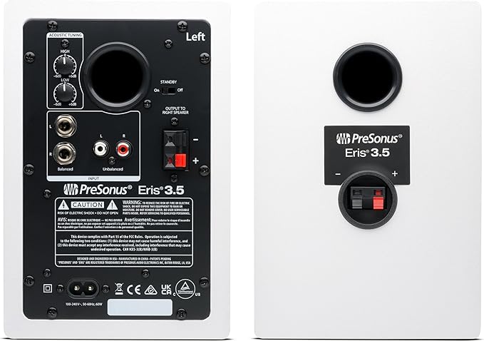 PreSonus Eris 3.5 Studio Monitors (White), Pair — 3.5" Inch Powered Bookshelf Speakers, Stereo, Desktop Computer, Near Field Music Production, Audio Mixing Recording